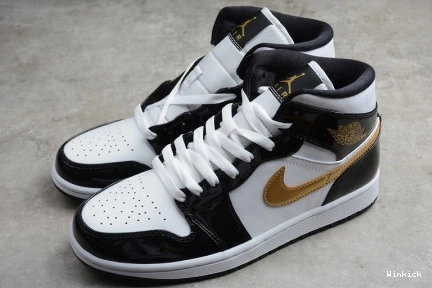 Patent Jordan 1 Air Black White Gold Mid 852542-007 0825